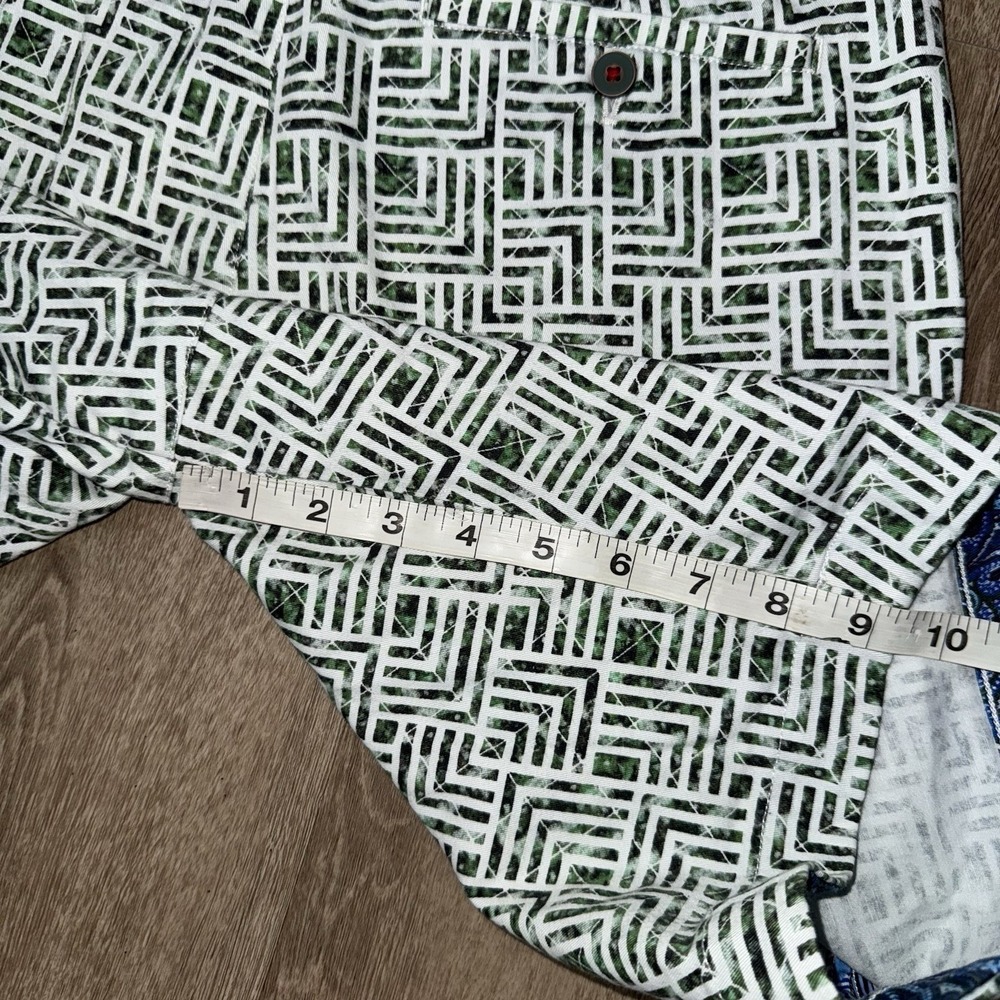 Robert Graham Ramie Stretch Chino Shorts Mens 32 Green White Geometric Flip Cuff - Picture 5 of 5